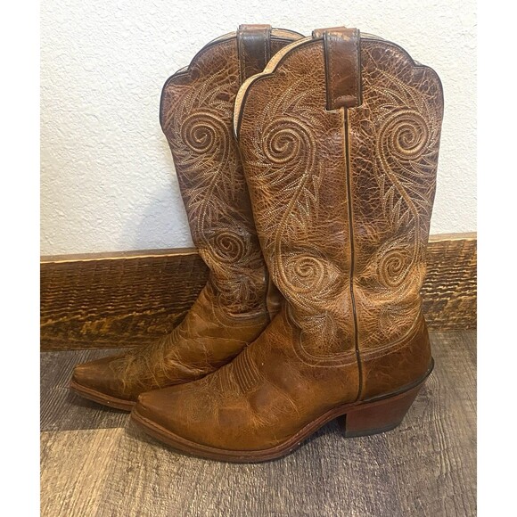 Justin L4332 Tan Damiana Leather Snip Toe Cowboy Boots Women’s 9B Western - Picture 1 of 15